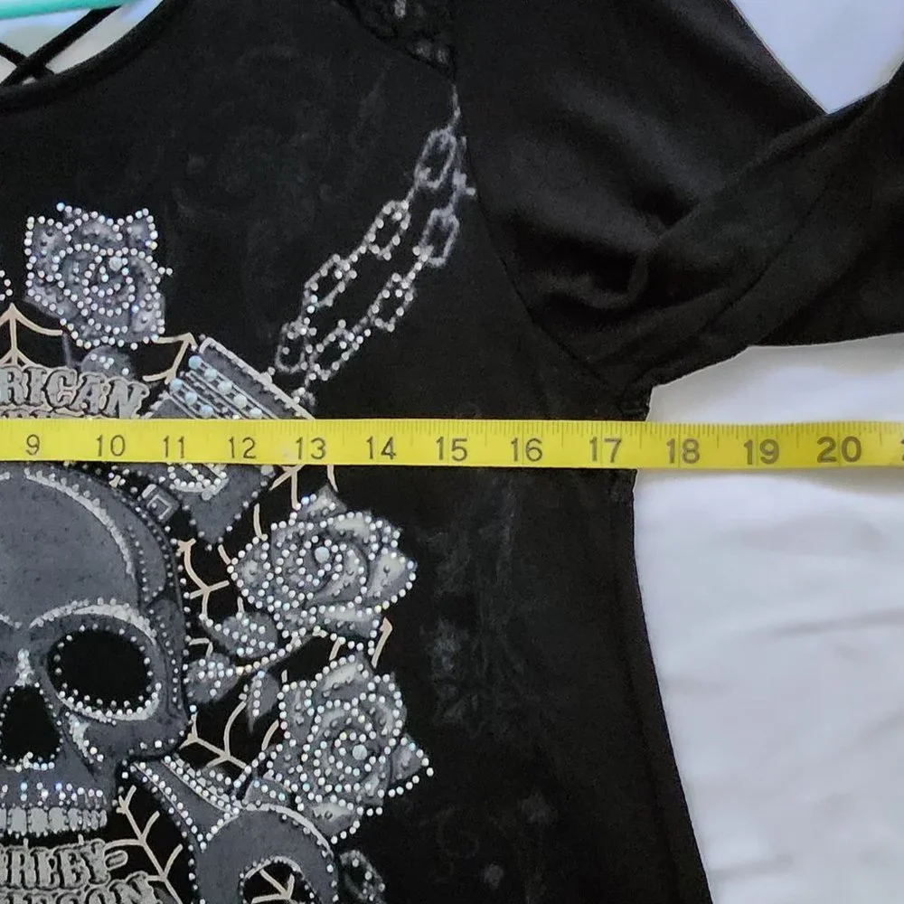 Harley Davidson Women's Long Sleeve Black Lace Top Size M - Picture 7 of 8
